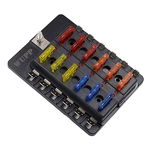 12 Volt Fuse Block with LED Warning Indicator Damp-Proof Cover for Car Boat Marine RV Truck (Spade Terminal,12-Way)