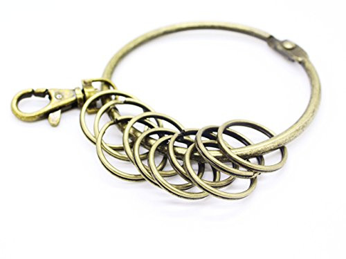 Nument(TM) Retro Bronze Round Large Circular Ring Metal Keychain Key Holder Key Ring with 10 Rings