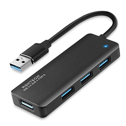 USB Hub, RSHTECH 4 Port USB 3.0 Ultra Slim Aluminum Data Hub Portable USB Splitter (Black)
