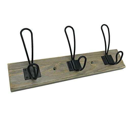 Sageme Wall Mounted Coat Rack, Wooden Entryway Vintage Rustic Coat Rack Hat Hanger Rack 3-Hook Rail for The Entryway, Bathroom, Bedroom, Kitchen, Mudroom Solid Wood (3 Hooks, Black)