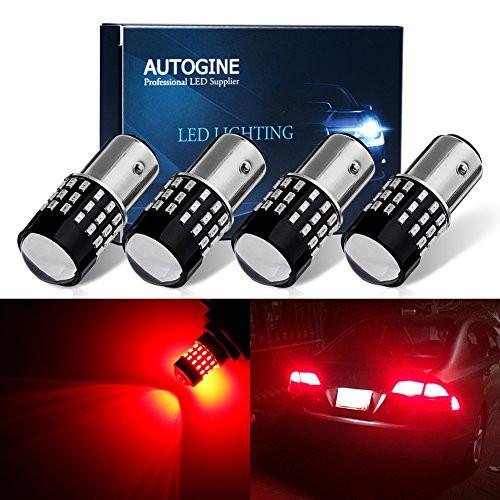 AUTOGINE 4 X Super Bright 9-30V 1157 2057 2357 7528 LED Bulbs 3014 54-EX Chipsets with Projector for Tail Lights Brake Lights Turn Signal Lights, Brilliant Red