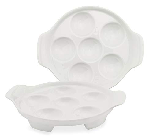 White Ceramic Escargot Plates (2-Pack), 6.5-Inch Footed Dishes, Oven Safe