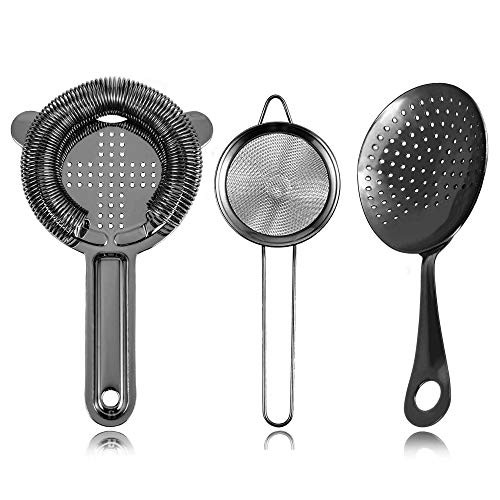 Homestia Black Cocktail Strainer Set of 3 Bar Tool Include Hawthorne Strainer, Fine Mesh Strainer, Julep Strainer