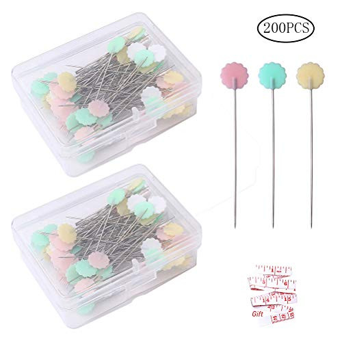 Color Scissor 200 Pieces Flat Head Straight Pins, Flower Head Sewing Pins Quilting Pins for Sewing DIY Projects Dressmaker Jewelry Decoration, Assorted Colors