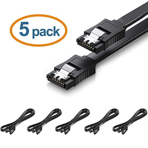 ABLEWE SATA Cable III 5 Pack 6Gbps 90 Degree Right Angle HDD SDD Data Cable with Locking Latch 18 Inch for SATA HDD, SSD, CD Driver, CD Writer (Straight)