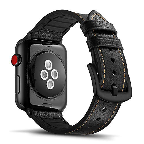 Tasikar Compatible with Apple Watch Band 42mm 44mm Genuine Leather with Silicone Hybrid Design Comfortable Band Compatible Apple Watch Series 4 (44mm) Series 3 Series 2 Series 1 (42mm) - Black Tasikar Compatible with Apple Watch Band 42mm 44mm Genuine Leather with Silicone Hybrid Design Comfortable Band Compatible Apple Watch Series 4 (44mm) Series 3 Series 2 Series 1 (42mm) - Black