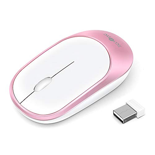 Slim Wireless Mouse, ZCOONE Computer Mouse 2.4G Silent Click Cordless Optical Mice with USB Receiver for Laptop, MacBook, Desktop, PC, Notebook- White and Pink