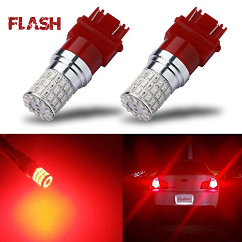 iBrightstar Newest 9-30V Flashing Strobe Blinking Brake Lights 3157 3057 3156 3056 LED Bulbs replacement for Tail Brake Stop Lights, Brilliant Red