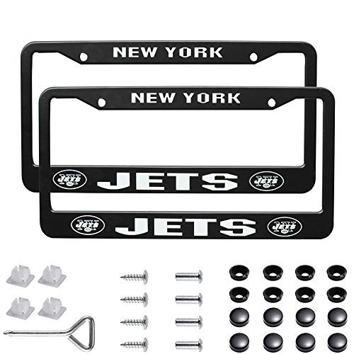 cargogogo Matte Aluminum License Plate Frame with Black Screw Caps, 2Pcs 2 Holes Black Licenses Plates Frames for New Orleans Saints, Car Licenses Plate Covers Holders for US Vehicles (New York Jets)