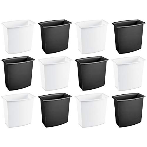 Sterilite 10220012 2 Gallon/7.6 Liter Rectangular Vanity Wastebasket, Black/White, 12-Pack