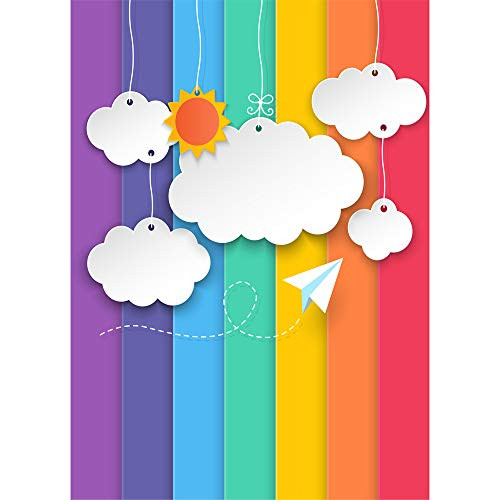 Photography Backdrop 5x7ft Rainbow Stripes White Clouds Photo Background for Kids Vinyl 3D Photographic Backgrounds Backdrops Baby Shower Photo Shoot Photography Backdrop 5x7ft Rainbow Stripes White Clouds Photo Background for Kids Vinyl 3D Photographic Backgrounds Backdrops Baby Shower Photo Shoot