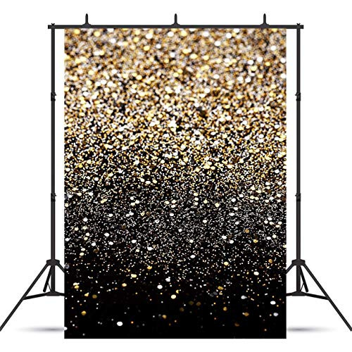 Sensfun 5x7ft Gold Glitter Sequin Spot Photo Backdrop Black Shining Starry Sky Photography Backgrounds for Wedding Children Newborn Birthday Portrait Photobooth Banner Photo Studio Props(ZLA29/5x7ft)