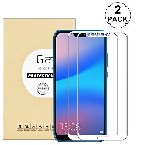 KTTWO Huawei P20 Lite Screen Protector Glass, (2PACK) Full Screen Coverage Anti-Scratch Bubble-Free Tempered Glass Screen Protector with Full Glue for Huawei P20 Lite, White