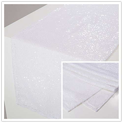 Zdada Christmas Party Table Runner Shimmer Sequin Table Runner-White 12"x72"