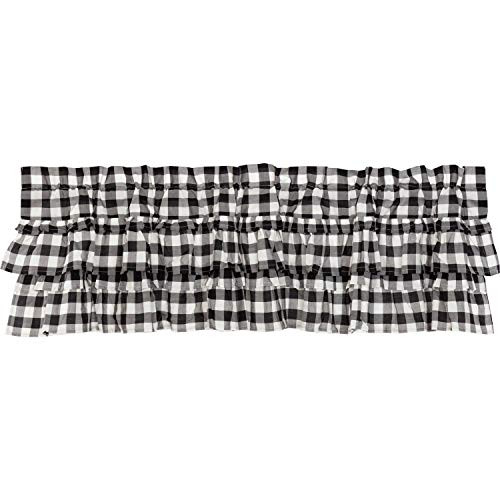 VHC Brands Farmhouse Kitchen Curtains Annie Rod Pocket Cotton Hanging Loops Ruffling Buffalo Check 16x60 Valance, Black Country VHC Brands Farmhouse Kitchen Curtains Annie Rod Pocket Cotton Hanging Loops Ruffling Buffalo Check 16x60 Valance, Black Country