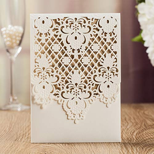 WISHMADE 1PC White Floral Laser Cut Invitation Cardstock with Envelopes, Elegant Invitation kit Personalized, for Wedding Bridal Shower Engagement Birthday Party Quinceanera