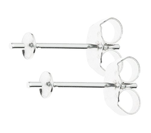10 Pairs Sterling Silver Earring Posts (Strong) | Stud Earrings 3mm Small Setting Pearl Cup with Earnut Safety Clutches Backs SS320-3