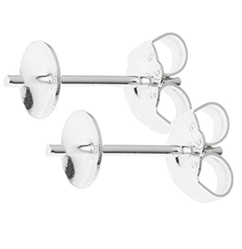 10 Pairs Sterling Silver Earring Posts | Stud Earrings 4mm Small Setting Pearl Cup with Earnut Safety Clutches Backs SS196