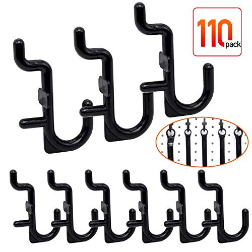 Pegboard Hooks - 110 pk J Style for Peg Board Assortment Peg Organizer Black Peg Hook Accessories