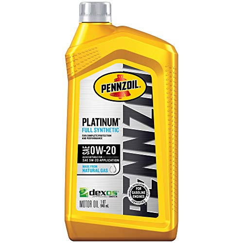 Pennzoil Platinum Full Synthetic Motor Oil (SAE, SN) 0W-20, 1 Quart - Pack of 1