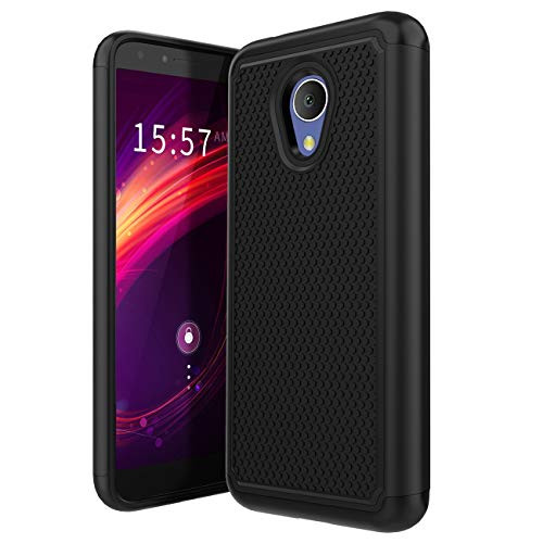 Alcatel TCL LX (A502DL) Case,Alcatel 1X Evolve Case,TracFone Alcatel TCL LX/Alcatel IdealXTRA 5059R Case w/ [Hybrid Dual Layer] & [Slim Fit] & [Soft TPU] Armor Rugged Shockproof Phone Cover-Black