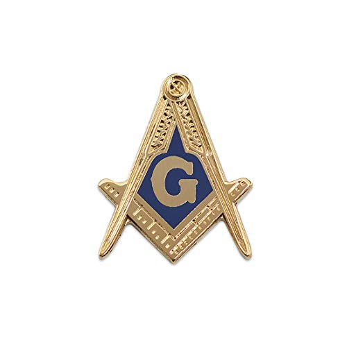 Square & Compass Blue & Gold Masonic Lapel Pin - 1" Tall