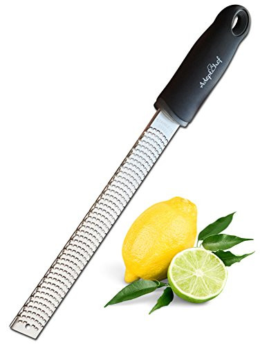 Citrus Lemon Zester & Cheese Grater by AdeptChef - Parmesan Cheese, Lemon, Ginger, Garlic, Nutmeg, Vegetables, Fruits - Razor-sharp Stainless Steel Blade Protective Cover, Dishwasher Safe