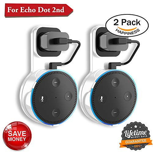 Echo Dot Wall Mount Amazon Echo Wall Mount Dot Holder Alexa Dot Plug Mount A Space-Saving Wall Mount Echo Dot for Smart Home Speaker Without Messy Wires or Screws (Pack 2, White White)
