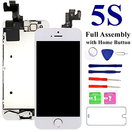 for iPhone 5S 4.0'' Screen Replacement (White), Nroech 5S LCD Display Touch Screen Digitizer Replacement Full Assembly with Repair Tool Kit + Free Screen Protector