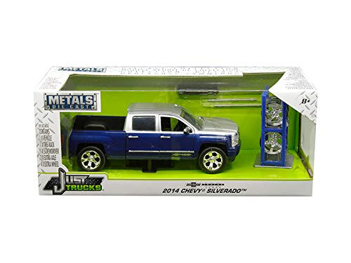 2014 Chevrolet Silverado Blue and Silver Pickup Truck with Extra Wheels Chevrolet Trucks 100th Anniversary Just Trucks Series 1/24 Diecast Model Car by Jada 30041 2014 Chevrolet Silverado Blue and Silver Pickup Truck with Extra Wheels Chevrolet Trucks 100th Anniversary Just Trucks Series 1/24 Diecast Model Car by Jada 30041