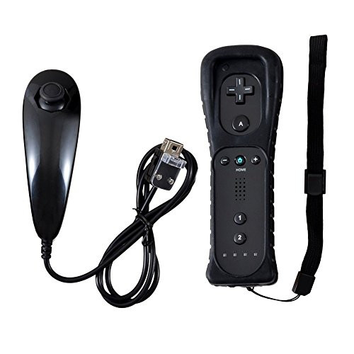 Wii Controller,Yudeg Wii Remote and Nunchuck Controllers with Silicon Case for Wii and Wii U?not motion plus? (Black)