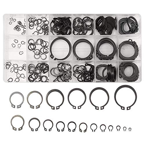 Soosee 300 Pcs C-Clips Snap Ring Shop Assortment Black Washer Hardware Circlip Retaining Ring Set for Fasteners 18 Sizes
