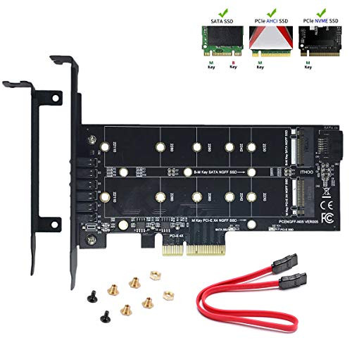ELIATER Dual M.2 PCIe Expansion Card, M.2 M Key NVME SSD or M.2 B Key SATA SSD to PCIe 4X Slot Controller Adapter with Low Profile Bracket for PC Desktop