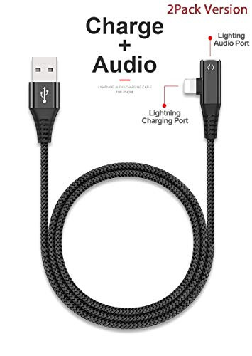 [2 Pack] iPhone Lightning Splitter Cable, iFlash 2in1 Audio & Charging Lightning Splitter for Apple iPhone Xs MAX, XR, X, 8 Plus, 8, 7 Plus, 7 2019 2018 2017 8Pin Adapter (Black)