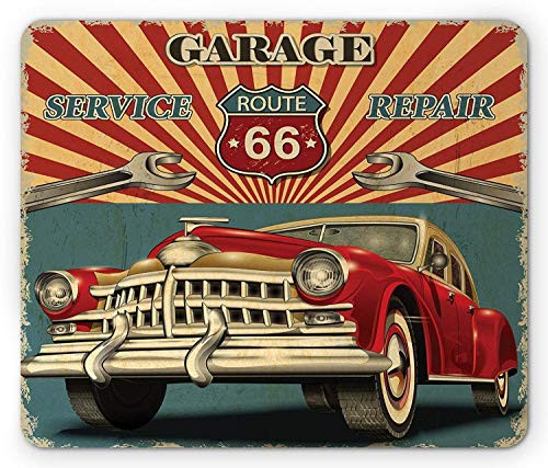 Americana Mouse Pad, Vintage Garage Repair Shop Advertising Automobile Rustic Vehicle Nostalgic Retro Art, Standard Size Rectangle Non-Slip Rubber Mousepad, Teal