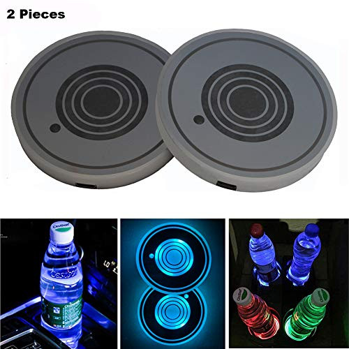 Snow Eagle-L LED Car Cup Holder Lights, 7 Colors Changing USB Charging Mat Luminescent Cup Pad, LED Interior Atmosphere Lamp