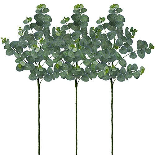 Supla 3 Pack Artificial Eucalyptus Leaves Greenery Stems Faux Silver Dollar Eucalyptus Plant Spray in Grey Green 35.4" Tall Floral Greenery Eucalyptus Branches for Holiday Wedding Baby Shower Decor