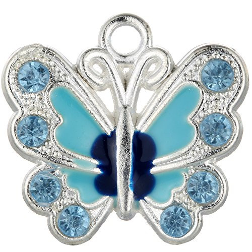RUBYCA Silver Plated Small Butterfly Enamel Charm Beads Pendants for Jewelry Making DIY 14pcs Blue
