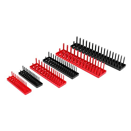TANCHEN Socket Organizer Trays - 6PCS Socket Tray Set Black SAE & Red Metric, 1/4-Inch, 3/8-Inch & 1/2-Inch Drive Socket Holder