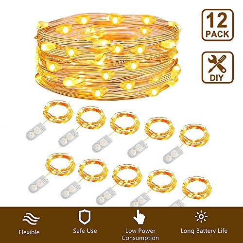 12 Pack Fairy String Lights, 7ft 20 LEDs Battery Operated Starry String Lights Waterproof Copper Wire Lights Firefly Moon Lights DIY Wedding Christmas Decorations Gifts, Warm White