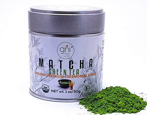 GNI Organic Matcha Green Tea Powder - Premium Ceremonial Grade - Jade Green Color, Froth Quickly with a Whisk, USDA & JAS Certified, First Harvest Directly from Uji, Kyoto, Japan  30g (1oz) Tin