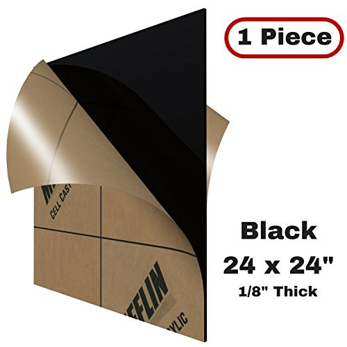 MIFFLIN Cast Plexiglass Sheet (Opaque Black, 1 Piece, 24"x24", 0.118" (1/8 in) Thick), Acrylic Sheet, Plexi Glass, Plastic Sheet, Clear Plastic Sheet, Cast Acrylic Plexiglass, Square Plexiglass