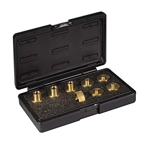 POWERTEC 71219 9-Piece Router Template Guide Bushing Kit for Porter Cable Style Routers | 9 Solid Brass Components | Rugged blown molded Carrying case with handle | Includes 7 Guides and 2 lock nuts