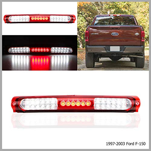 Rear Roof Center LED Third 3rd Brake Cargo Light Assembly, High Mount Stop Tail Lamp Replacement for 1997-2003 Ford F-150,2004 Ford F-150 Heritage (Chrome Housing Red Lens)