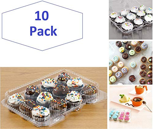 12 Mini Cupcake Container | Mini Cupcake Boxes 12 Compartment  Clear Plastic Mini Cupcake Carrier | Mini Muffin Holders - Small Cupcake Clamshell | Disposable Cupcake Packaging Transporter | 10 Pack