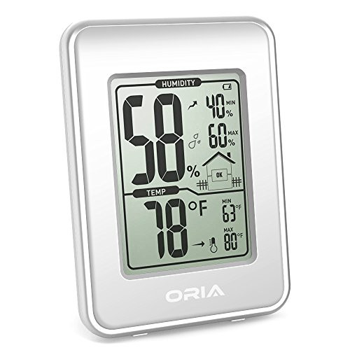ORIA Digital Hygrometer Thermometer, Indoor Thermometer Humidity Monitor, Temperature Humidity Gauge Meter, with LCD Screen, MIN/MAX Records, ?/? Switch, for Home, Office (White)
