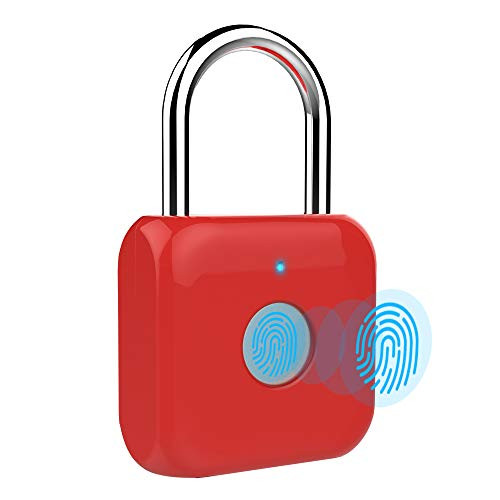 Fingerprint Padlock  eLinkSmart Keyless Biometric Lock USB Charging for Outdoor Backpack, Luggage Suitcase, Bike, Office,Gym (Red)