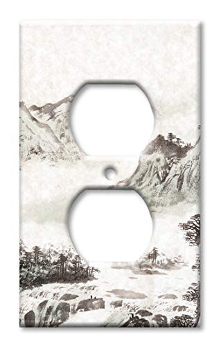 Art Plates OVER SIZED Outlet Cover/OVERSIZE Outlet Switch Plate - Mountain Black & White Painting