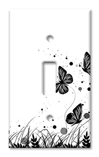 Art Plates Brand Single Gang Toggle Switch/Wall Plate - Black & White Butterfly