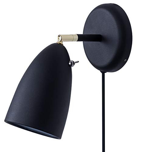 Wall Sconce Plug in Wall Lighting for Bedroom Living Room, Rotatable Industrial Simplicity Matte Black Plug-in or Hardwired Wall Lamp Lighting Fixture